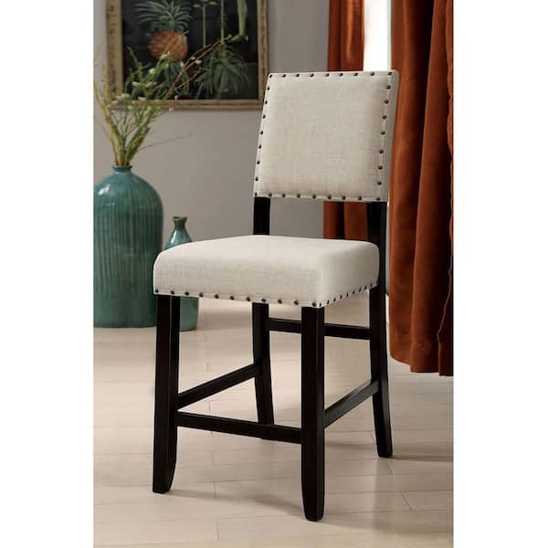 Unbranded Nathaniel Antique Black/Beige Wood Cushioned and Nailhead Trim Side Chair (Set of 2)