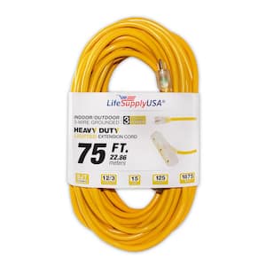 75 ft. 12/3 Wire Gauge Tri-Source SJT Indoor Outdoor Vinyl LIGHTED Electric Extension Cord, (10-Pack)