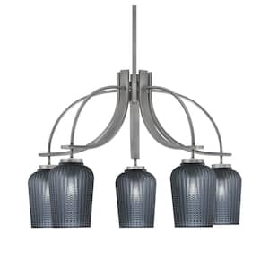 Olympia 17.75 in. 5-Light Graphite Downlight Chandelier 5 in. Smoke Textured Glass Shade