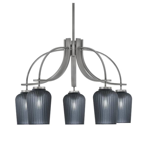 Unbranded Olympia 17.75 in. 5-Light Graphite Downlight Chandelier 5 in. Smoke Textured Glass Shade