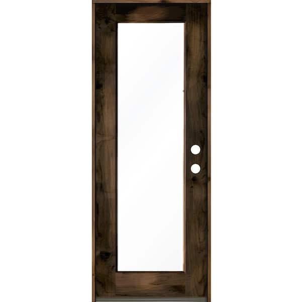 Krosswood Doors 36 in. x 96 in. Rustic Knotty Alder Full-Lite Left-Hand/Inswing Clear Glass Black Stain Single Wood Prehung Front Door