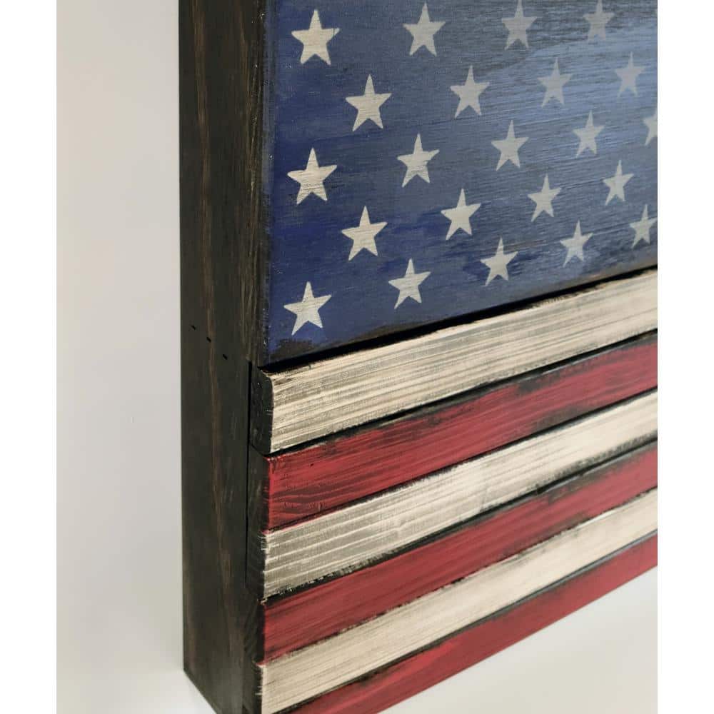 Large American Flag Wooden Wall Mounted Lockable Gun Concealment