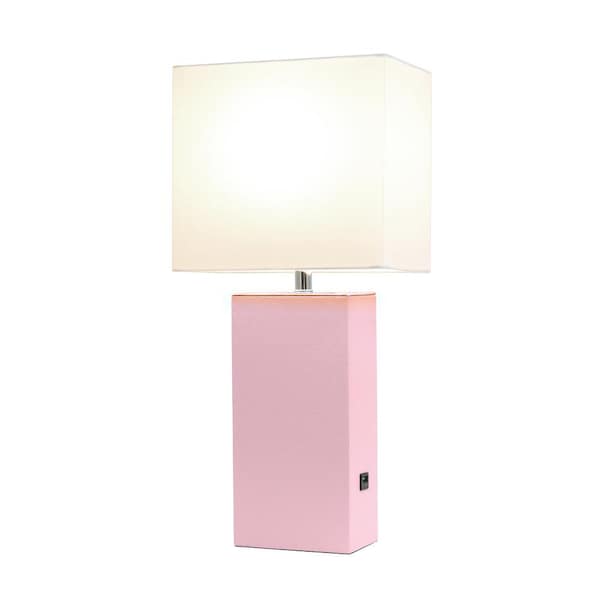Blush Pink Modern Leather Table Lamp, Blush Pink Desk Light