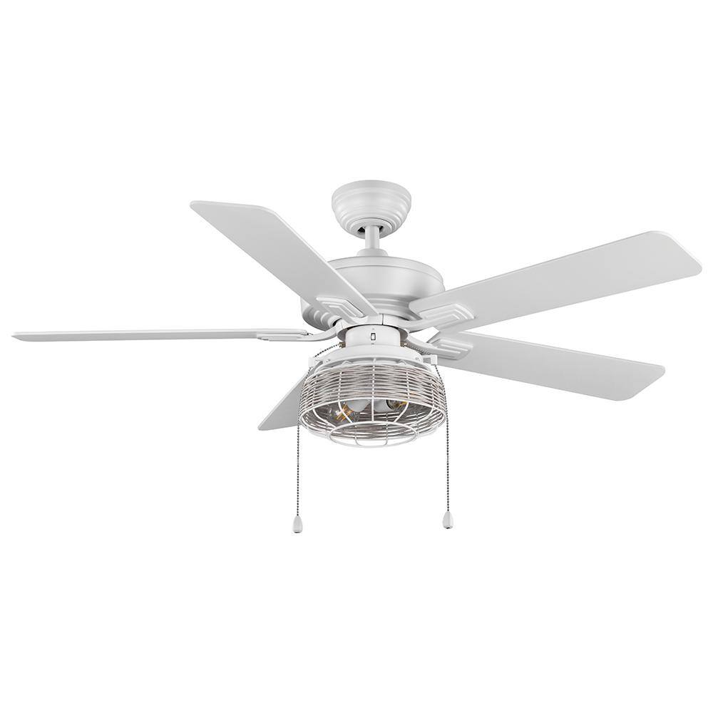 Hampton Bay Ceylon 52 in. Indoor/Outdoor Matte White LED Ceiling Fan with Light Kit 56056 The