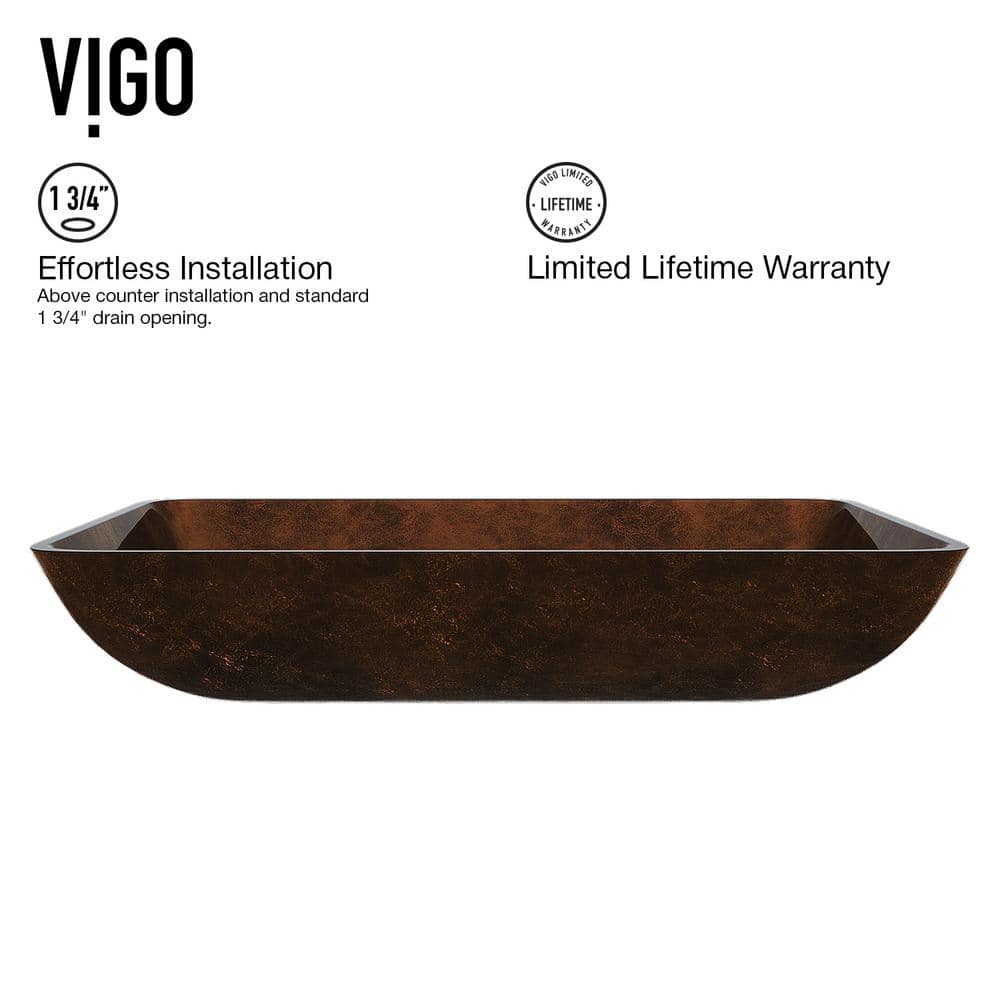 Russet Amber Tempered Glass Rectangular Vessel Sink 22.5"