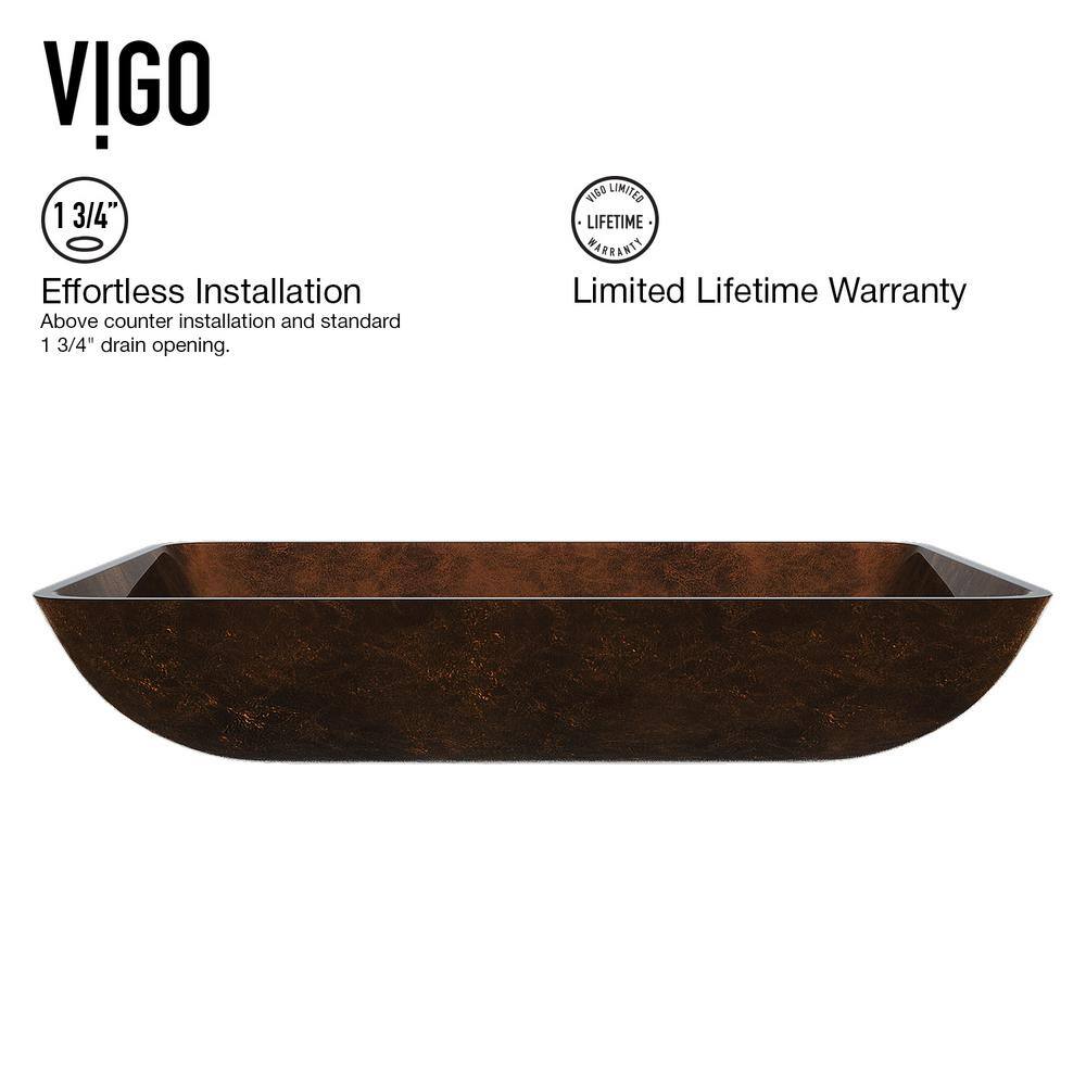 Russet Brown Tempered Glass Vessel Bathroom Sink with Antique Bronze Faucet