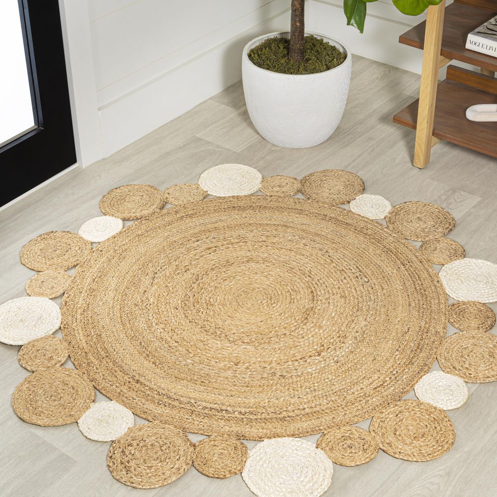 JONATHAN Y Oceana Two-Tone Boho Jute Circle Cream/Natural 5 ft