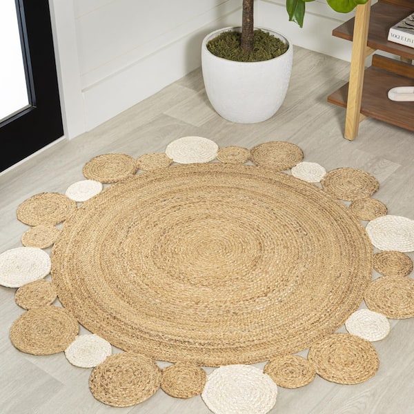 Ayana Two-Tone Jute Hippy Circle Natural/Cream 5 ft. Round Area Rug