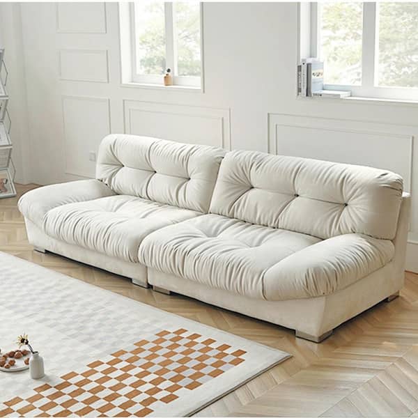 Magic Home 89 in. Overstuffed Anti Cat Scratch Fabric Armless 2-Seats Leisure Sofa Room Furniture Couch for Apartment in Beige