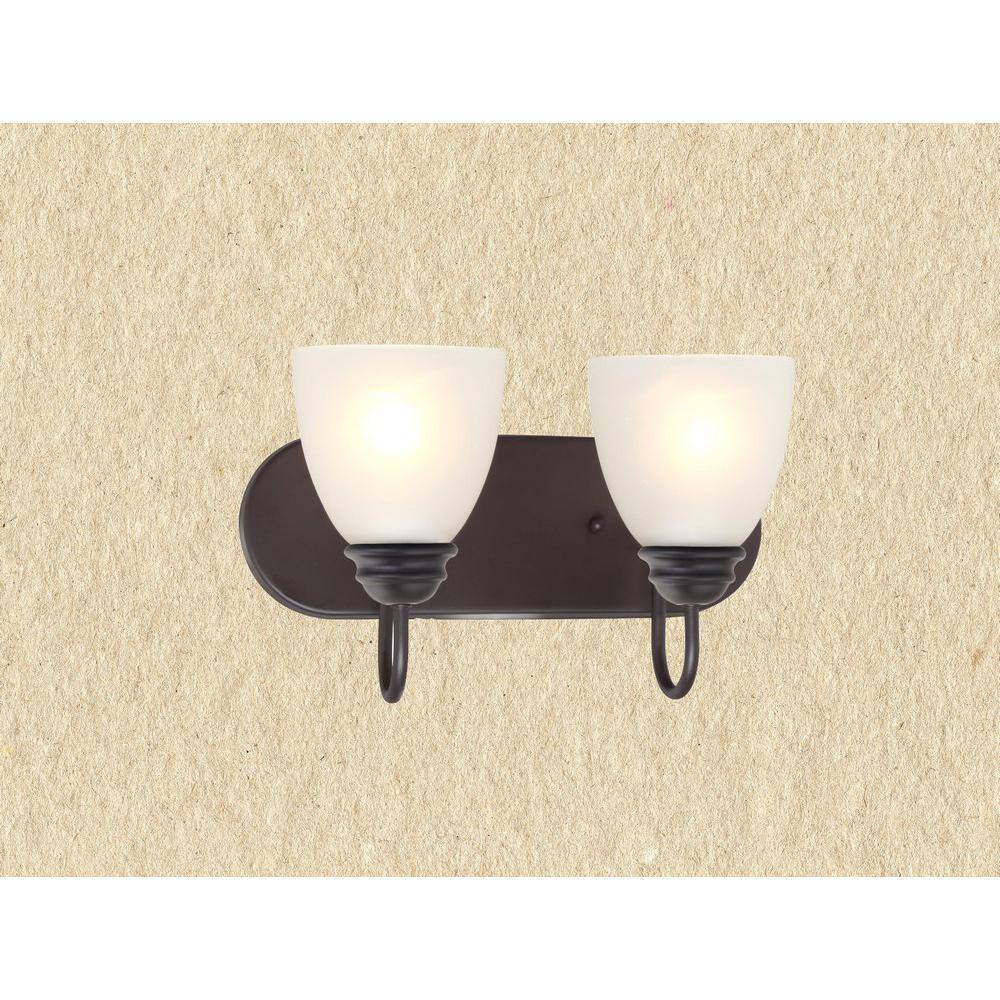 Antique Bronze Frosted Glass 2-Light Bathroom Vanity Fixture