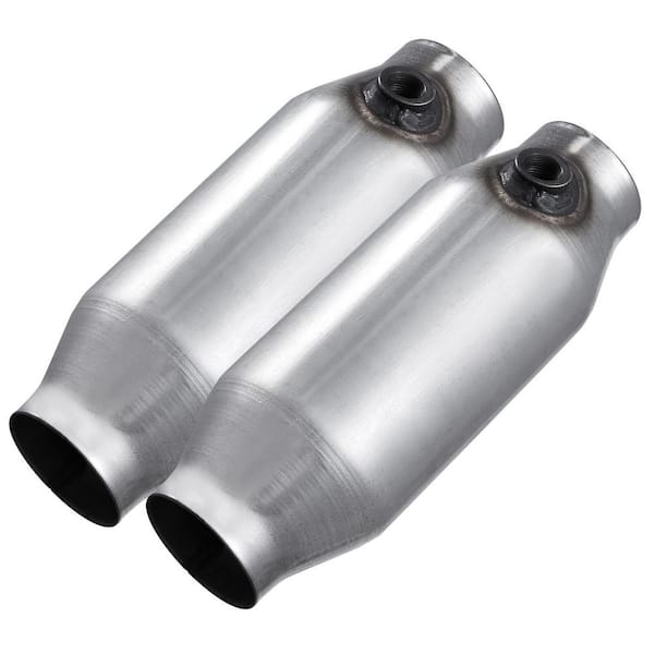 Universal Catalytic Converter, 2.5 in. Inlet/Outlet, 2 Pack High Flow Car Catalytic Converter w/ O2 Port Stainless Steel