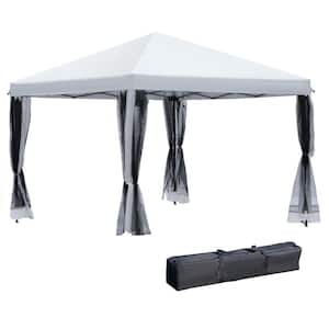 10 ft. x 10 ft. White Pop-Up Gazebo Canopy with Carry Bag, Height Adjustable, Screen House Room