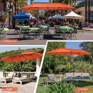 15 ft. Double-Sided Market Patio Umbrella with Hand-Crank System in Orange