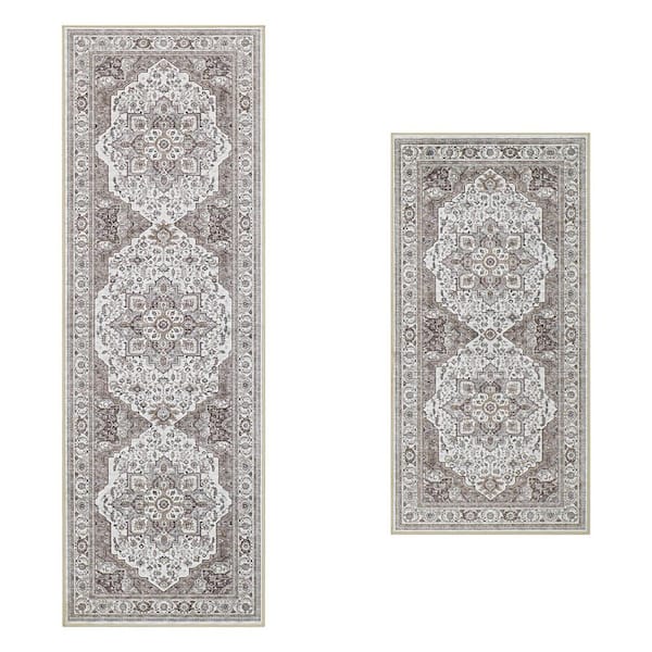 Rylan Cream Beige 2 ft. x 6 ft. Woven Oriental Polyester 2-Piece Set Area Rug