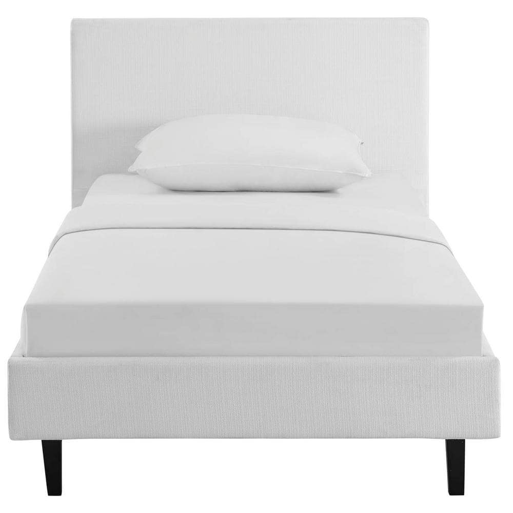 Anya Twin White Upholstered Platform Bed with Wood Slat Support