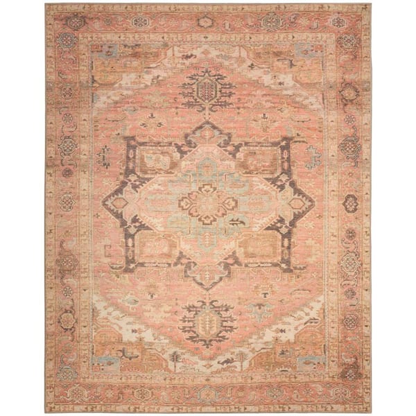 Vintage Washables Coral Multicolor 9 ft. x 12 ft. Center Medallion Traditional Area Rug