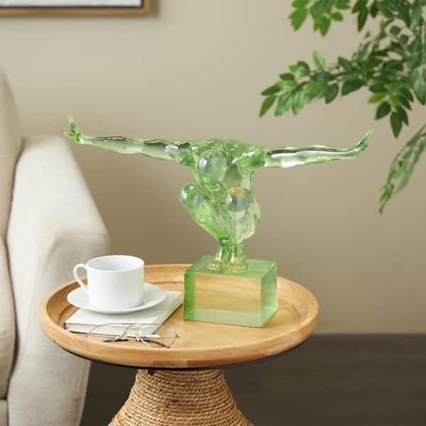 Litton Lane 13 in. x 19 in. Green Resin Tinted Posing People Sculpture