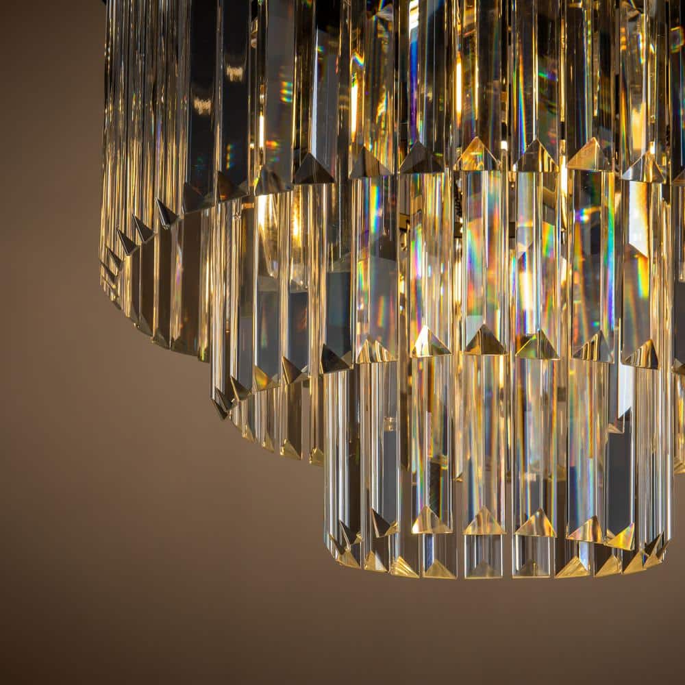 Matte Black 3-Tier Crystal Fringe Chandelier with 6 Lights