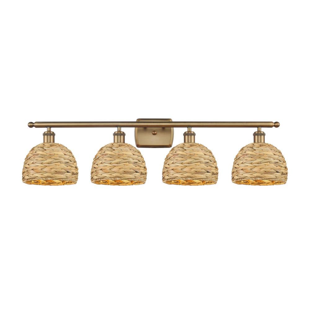Woven Rattan 38 in. 4-Light Brushed Brass Vanity Light with Rattan Shade price history on PriceWatchPro