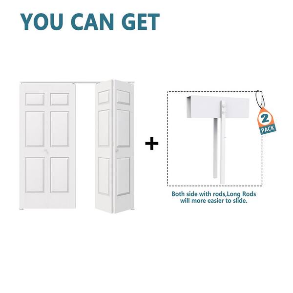 48 in. x 80 in. 6-Panel, White Textured, Hollow Core, MDF Composite Double Bi-Fold Doors with Locks and Hardware Sets