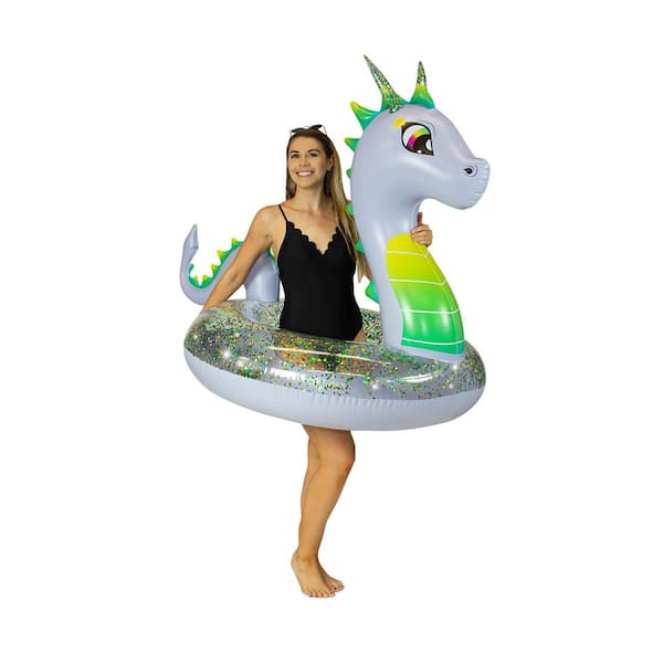 POOLCANDY 48 in. Inflatable Deluxe Glitterfied Dragon Pool Tube