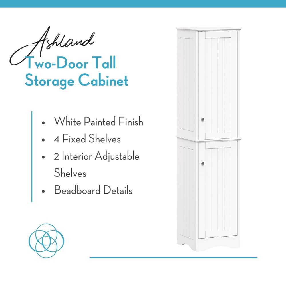 White Tall Lockable Bathroom Cabinet with Adjustable Shelves