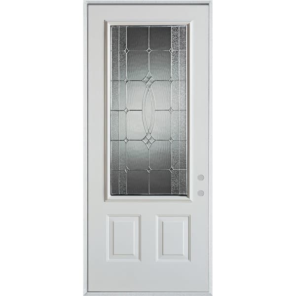 Stanley Doors 36 in. x 80 in. Diamanti Classic Zinc 3/4 Lite 2-Panel Painted White Left-Hand Inswing Steel Prehung Front Door