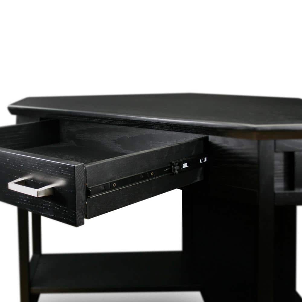 Elegant Black Oak Corner Writing Desk with Drawer and Keyboard Tray