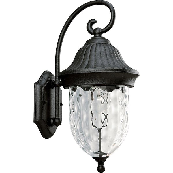 Progress Lighting Coventry Collection 1-Light Textured Black Hammered Glass Traditional Outdoor Hanging Lantern Light