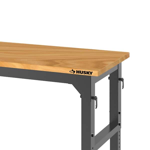 Husky 72 in. W x 23 in. D Adjustable Height Black Workbench, Solid