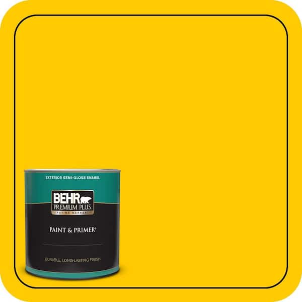 BEHR PREMIUM PLUS 1 qt. #370B-7 Yellow Flash Semi-Gloss Enamel Exterior Paint & Primer