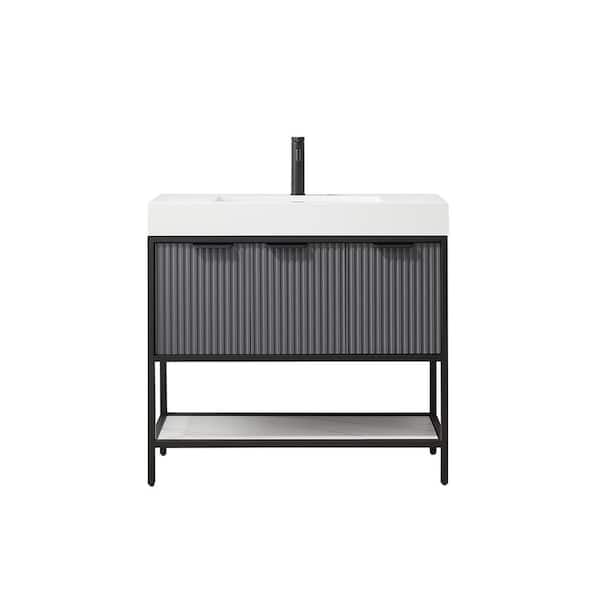 Marcilla 36 in. W x 20 in. D x 34 in. H Single Sink Bath Vanity in Grey with White Integral Sink Top