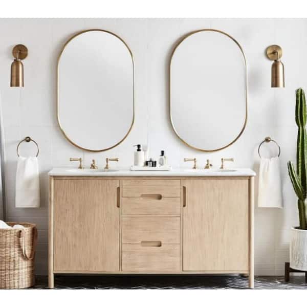 Vera 24 in. x 32 in. Modern Oval Framed Brushed Steel Wall Mount Vanity Mirror
