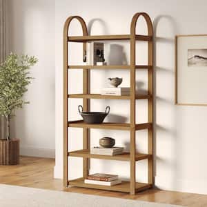 Syd 71 in. Tall Light Brown Solid Wood 6-Shelf Arched Bookcase with Open Shelves