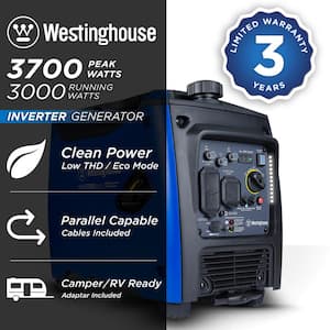 WH3700iXLTc 3700-Watt/3000-Watt Gas Powered Inverter Generator with Recoil Start, RV-Ready Outlet, and CO Sensor