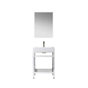 Ablitas 24 in. W x 20 in. D x 34 in. H Single Sink Bath Vanity in Chrome with White Composite Stone Top and Mirror
