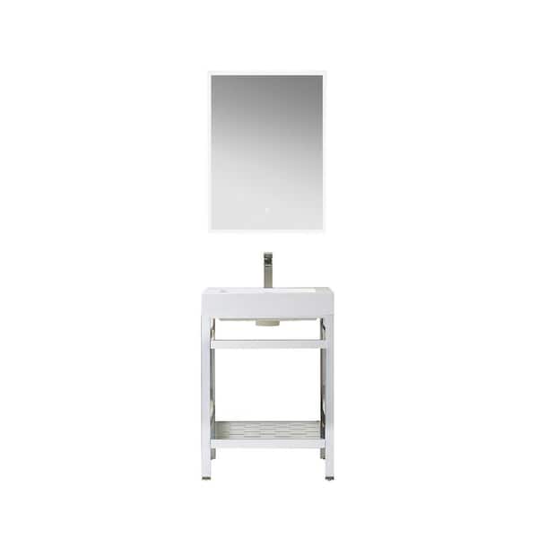 ROSWELL Ablitas 24 in. W x 20 in. D x 34 in. H Single Sink Bath Vanity in Chrome with White Composite Stone Top and Mirror