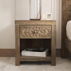 Avaro Knotty Oak 1-Drawer Sidetable 20.3 in. H x 17.8 in. W x 16.1 in. D Nightstand