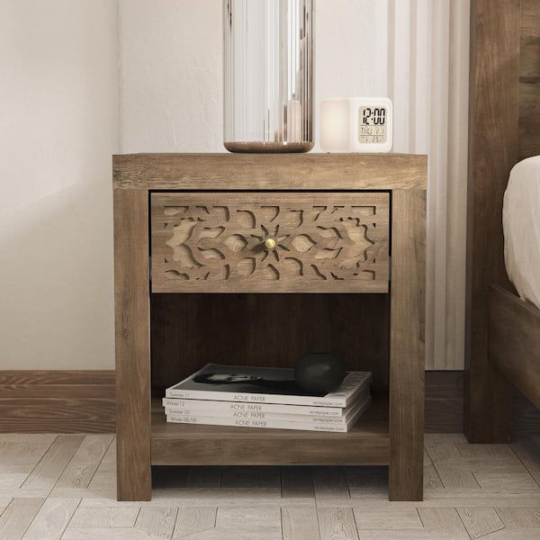 GALANO Avaro Knotty Oak 1-Drawer Sidetable 20.3 in. H x 17.8 in. W x 16.1 in. D Nightstand