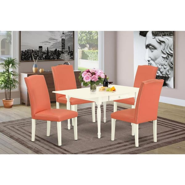 East West Furniture 5-Piece Linen White Finish Solid Wood Top - Dining Room Set with Dropleaf - Seats 4