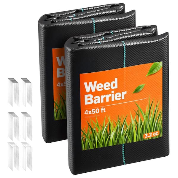 Heavy Duty Weed Barrier, Fabric 2 Rolls 4 x 50 ft. Woven Landscape Fabric Weed Control Garden Ground Cover, Black