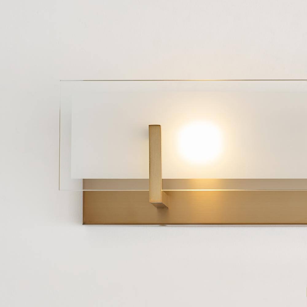 Satin Brass 2-Light Vanity Fixture with Frosted Beveled Glass