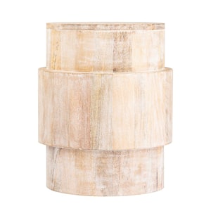 Starks 15 in. Whitewash Round Wood Accent Table
