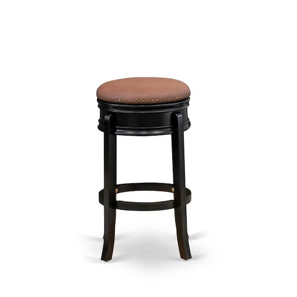 HOME IMPORTS EMPORIUM 30 in. H Black Counter Height Wooden Barstool Round Shape with Brown Roast PU Leather Upholstered