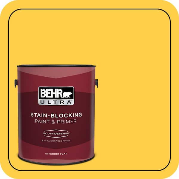 BEHR ULTRA 1 gal. #360B-6 Flame Yellow Extra Durable Flat Interior Paint & Primer
