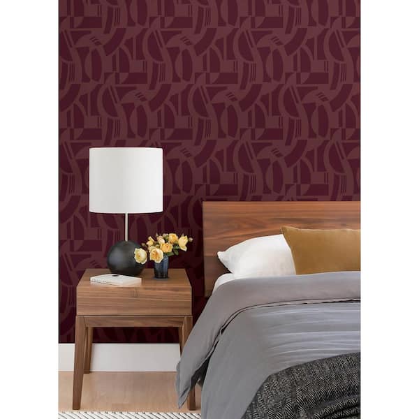 Carter Red Burgundy Flocked Geometric Flock Non-Pasted Non-Woven Paper Wallpaper
