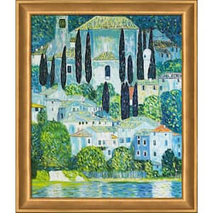 Church in Cassone (Landscape with Cypress) by Gustav Klimt Muted Gold Glow Framed Architecture Art Print 24 in. x 28 in.