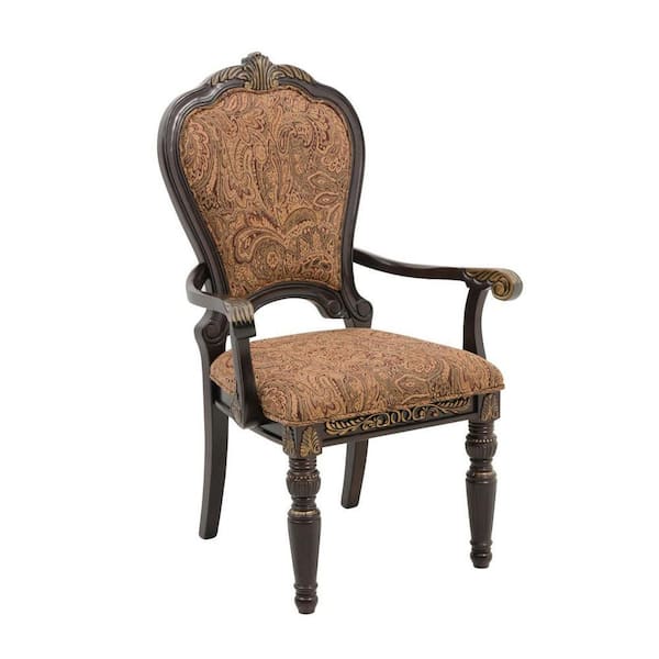 Benjara Chery Brown Fabric Arm Chair with Wooden Frame (Set of 2)
