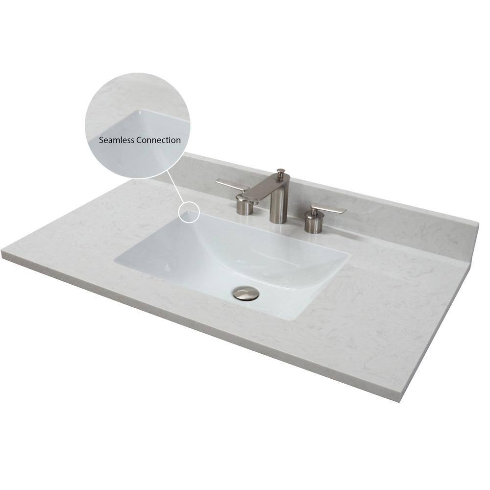 White Solid Wood Freestanding Single Sink Vanity with Quartz Top