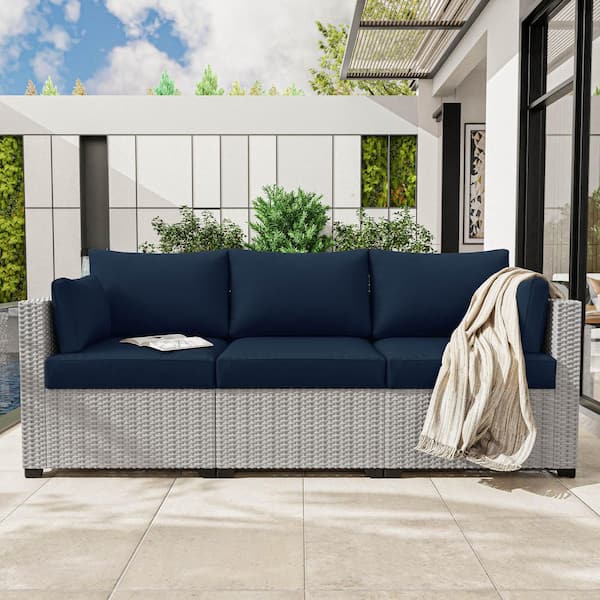 25.6 in. x 23.6 in. x 4 in. (8-Piece) Deep Seating Outdoor Lounge Chair Sofa Cushion with Lumber Pillow Cushion Navy